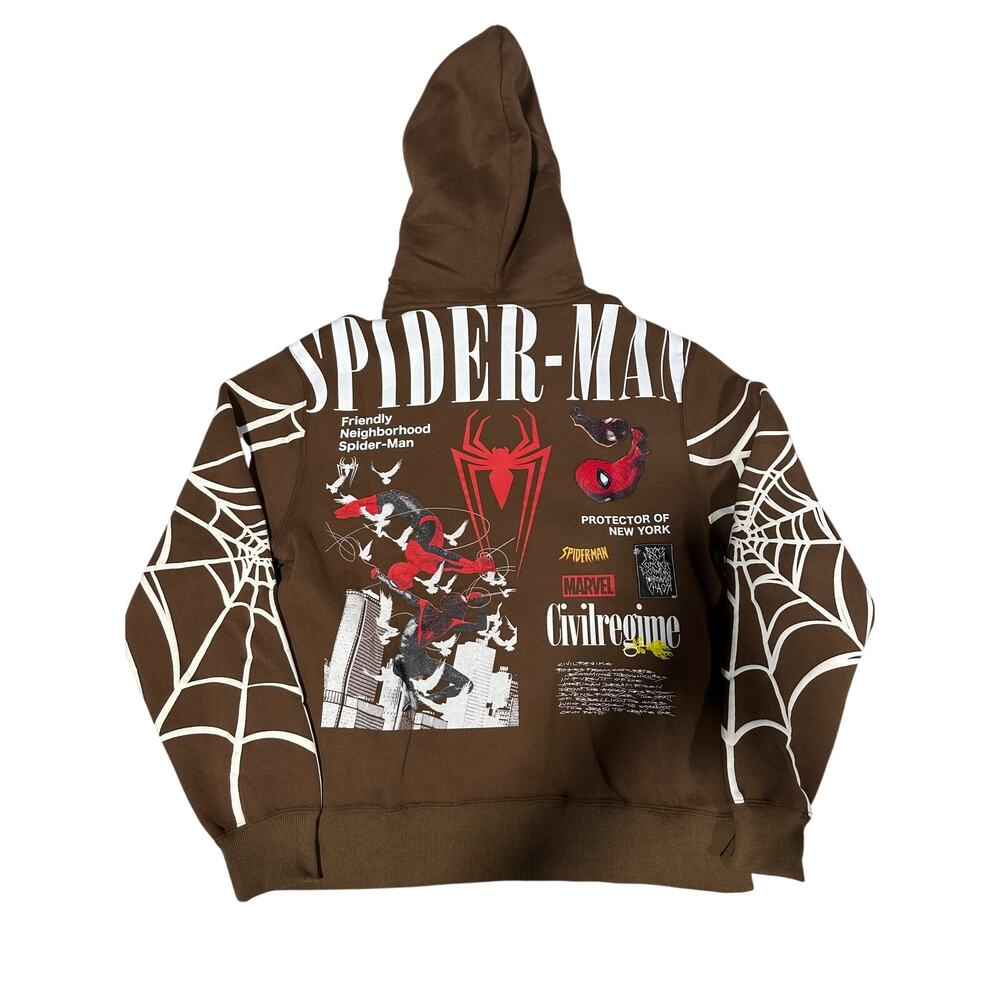 NEW Civil Regime x Marvel Spider-Man Brown Hoodie Size Medium “Web Chaos”